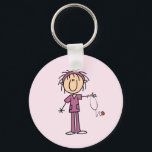 White Female  Stick Figure Nurse T-shirts and Gift Key Ring<br><div class="desc">A white female stick figure nurse in a purple nurse uniform holding a stethoscope on nurse T-shirts,  bags,  buttons,  magnets,  cards,  stickers,  and other items that you can personalise before ordering. These nurse items are so cute and perfect for Nurses Week and make great nurse gifts too!</div>