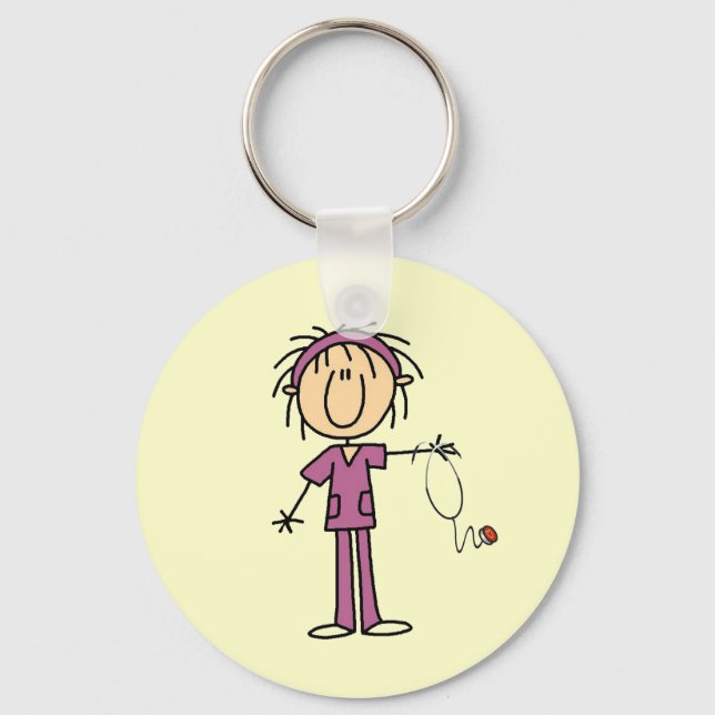 White Female  Stick Figure Nurse T-shirts and Gift Key Ring (Front)