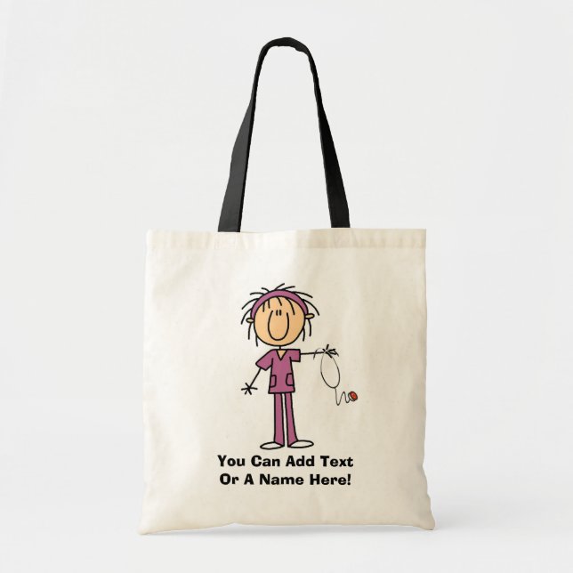 White Female  Stick Figure Nurse T-shirts and Gift Tote Bag (Front)