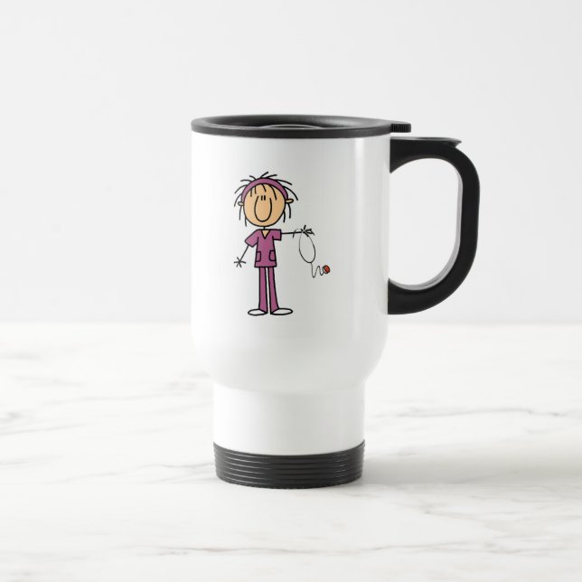 White Female  Stick Figure Nurse T-shirts and Gift Travel Mug (Right)