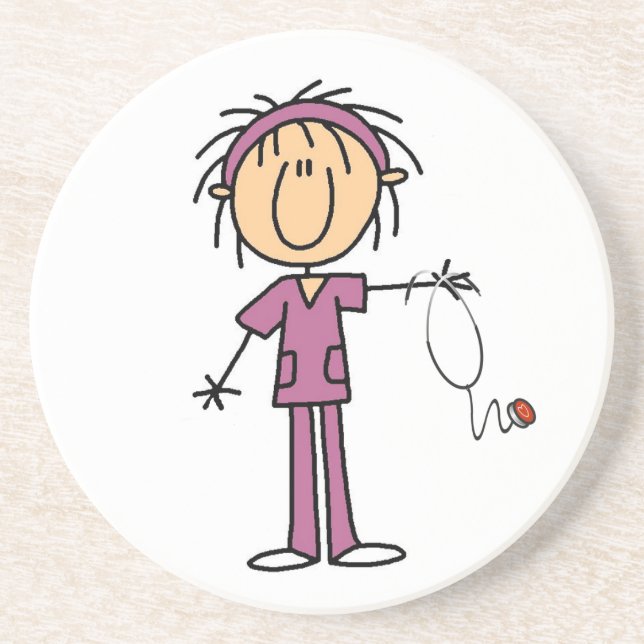 White Female Stick Figure Nurse T-shirts and Gifts Coaster (Front)
