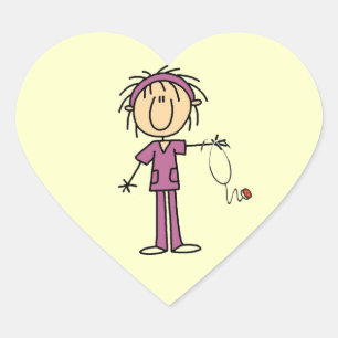 White Female Stick Figure Nurse T-shirts and Gifts Heart Sticker
