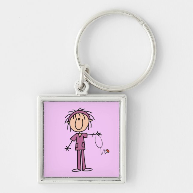 White Female Stick Figure Nurse T-shirts and Gifts Key Ring (Front)