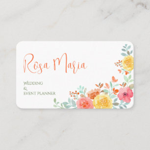White Feminine Watercolor Floral Event Planner Business Card