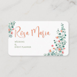 White Feminine Watercolor Floral Event Planner Business Card