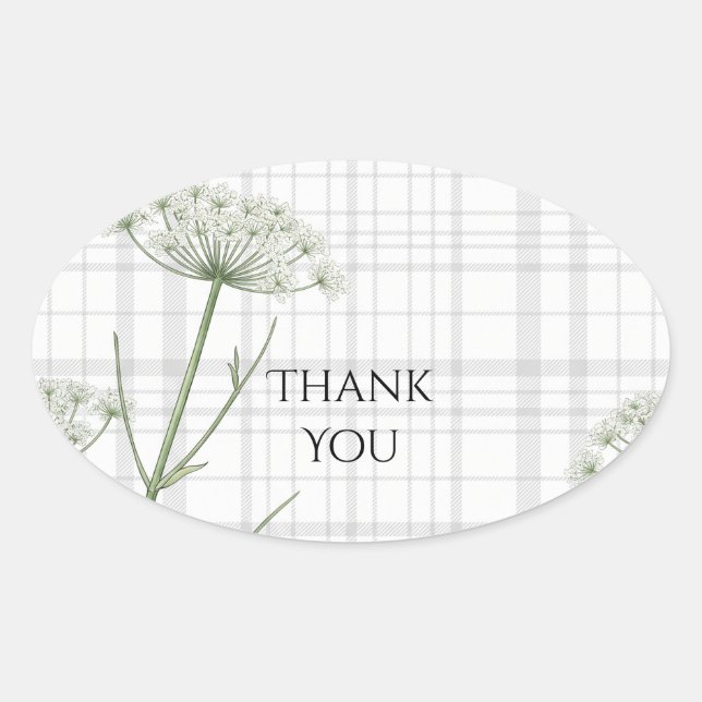 White Fennel Tartan Wedding Thank You Sticker (Front)