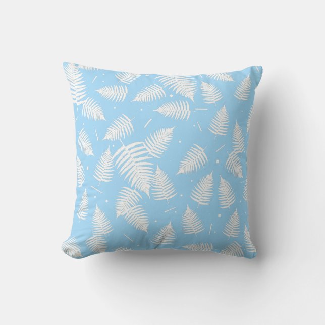 White Fern Plant Leaf Pattern Cushion Throw Pillow (Front)