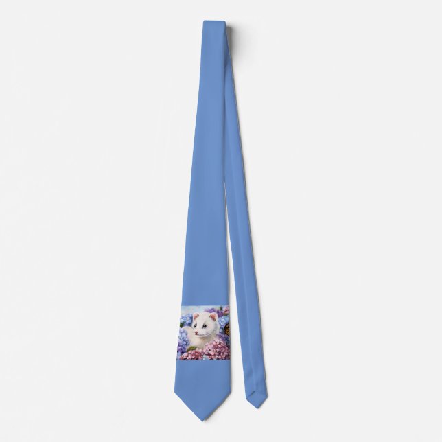 White Ferret & Flowers Neck Tie (Front)