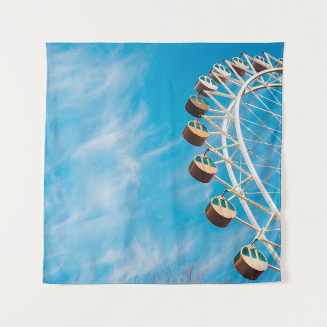 White Ferris wheel under clear sky in the morning Tapestry (Front)