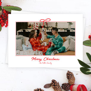 White Festive Red Bow Christmas Holiday Photo  Card