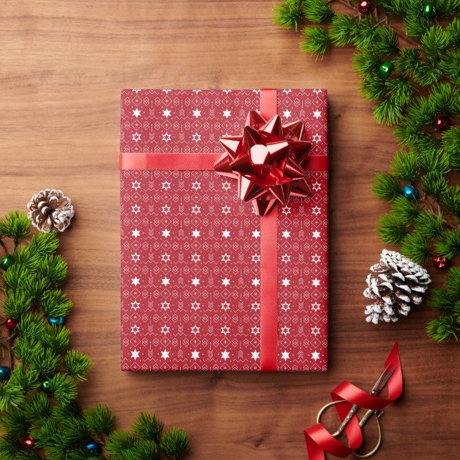 White Festive Stars Wrapping Paper (Holiday Gift)