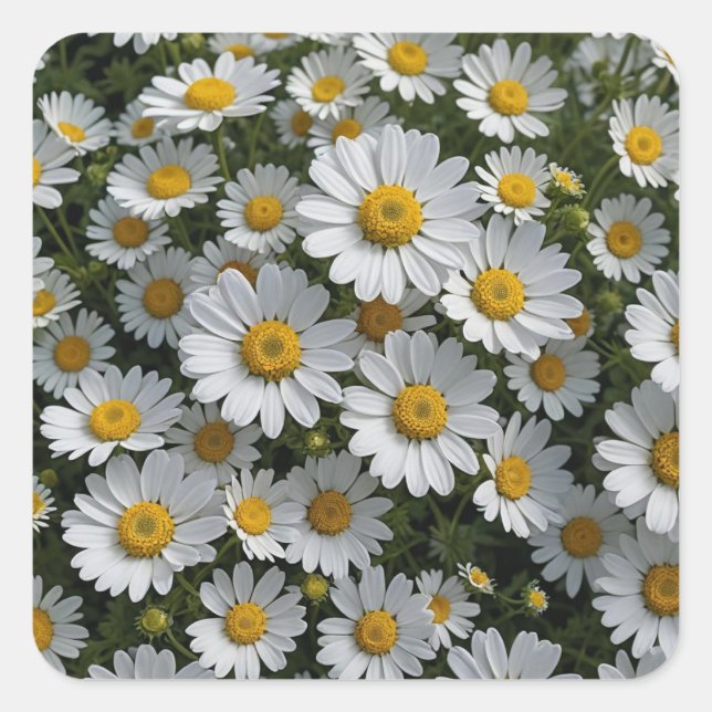White Feverfew Flowers Square Sticker (Front)