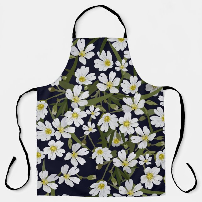 White field flowers: vintage pattern. apron (Front)