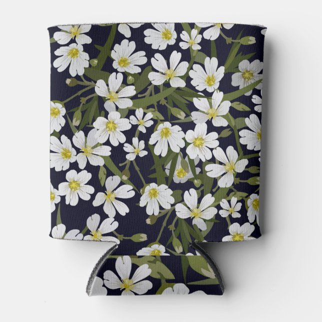 White field flowers: vintage pattern. can cooler (Front)