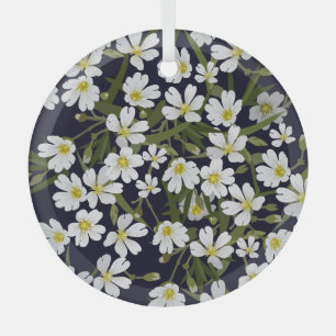 White field flowers: vintage pattern. glass tree decoration