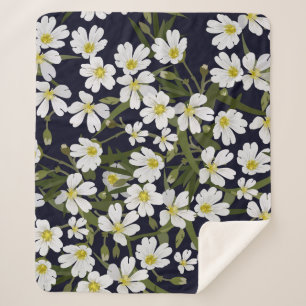 White field flowers: vintage pattern. sherpa blanket