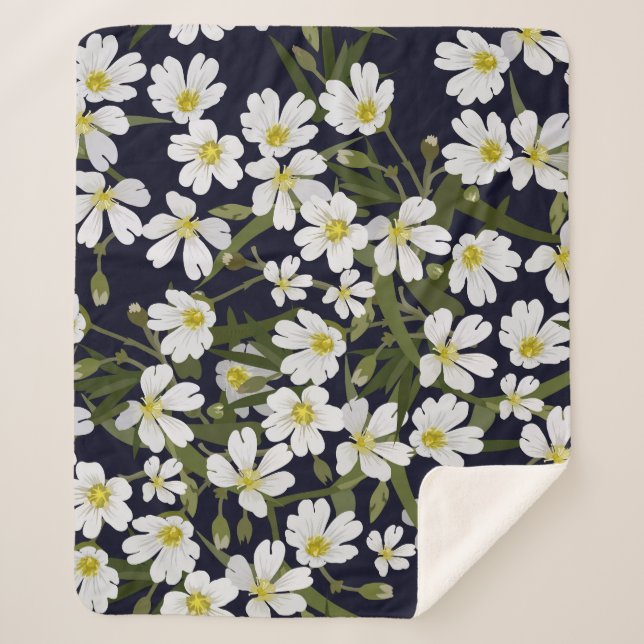 White field flowers: vintage pattern. sherpa blanket (Front)