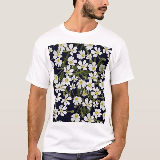 White field flowers: vintage pattern. T-Shirt (Front)
