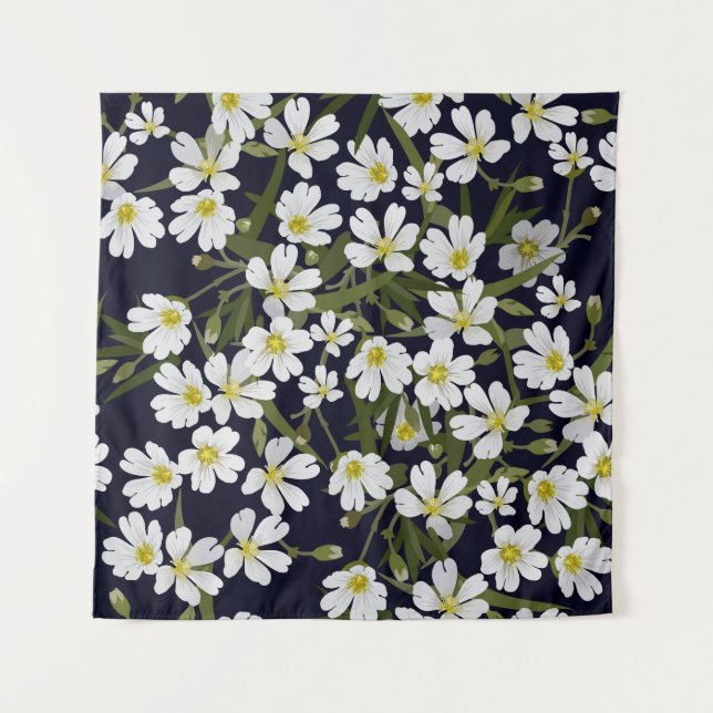 White field flowers: vintage pattern. tapestry (Front)