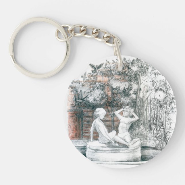 White figures of the girls of the city fountain key ring (Front)