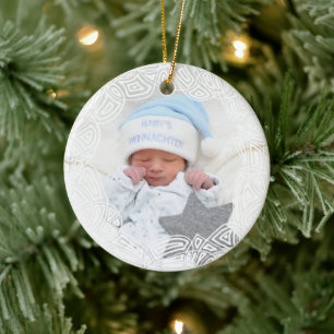 White Filigree - One Sided Ceramic Tree Decoration