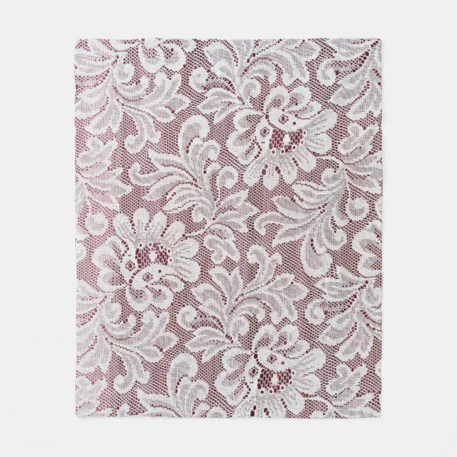 White fine elegance lace texture with seamless bea fleece blanket (Front)