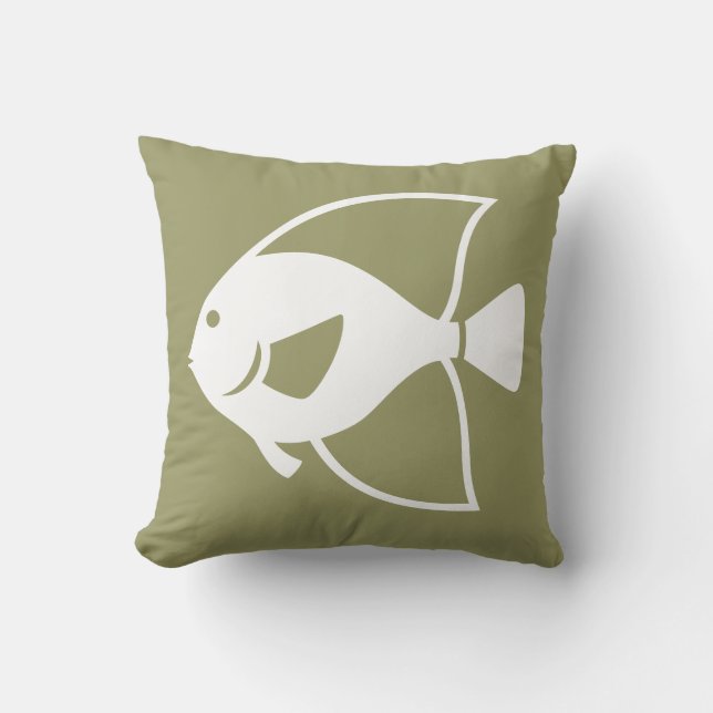 white fish  on DRK khaki coloured pillow (Front)