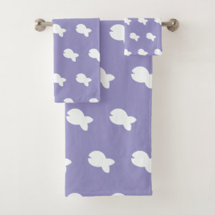 White Fishy Fishy Kids Lavender    Bath Towel Set
