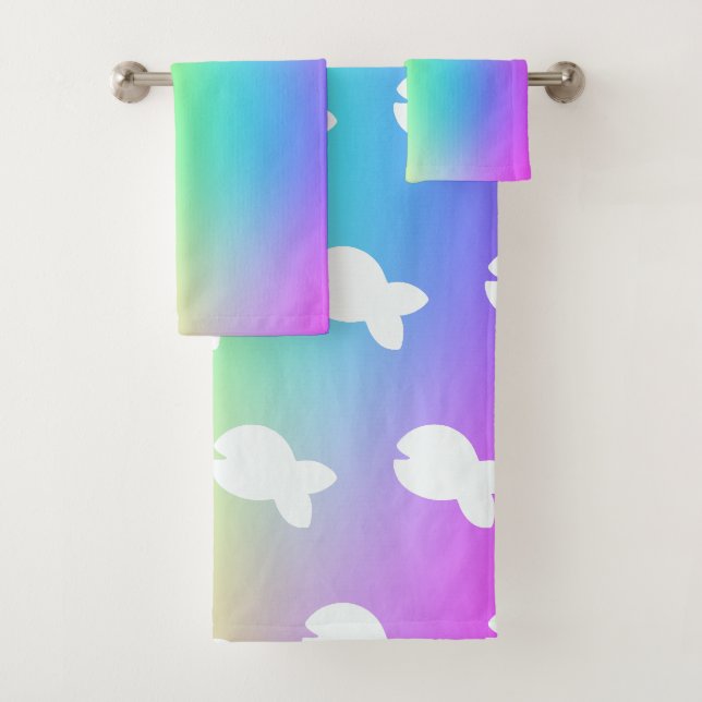 White Fishy Fishy Kids Rainbow  Bath Towel Set (Insitu)