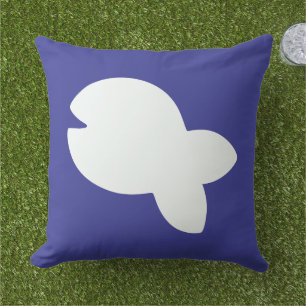 White Fishy Fishy On Blue Outdoor Patio Cushion