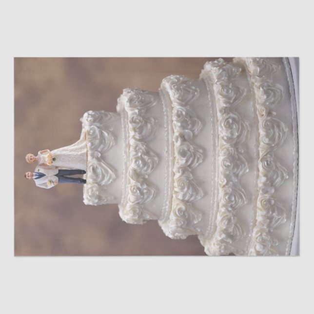 White Five Tier Wedding Cake With Bridal Couple, Tissue Paper (Front)