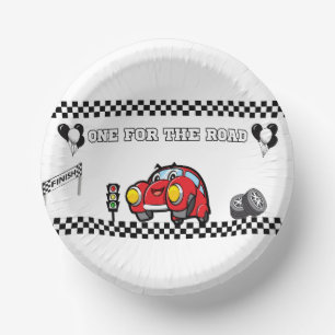 WHITE FLAG Boy's 1st Birthday Party Race Car Paper Plate