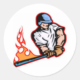 White Flaming Baseball Batter Classic Round Sticker