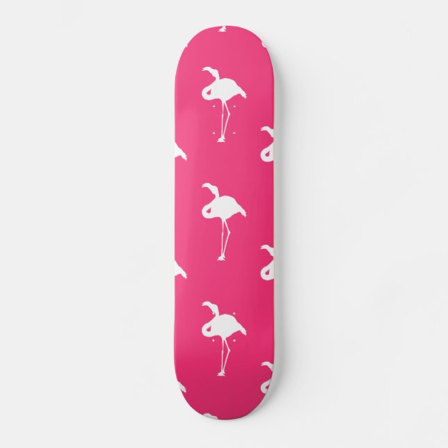 White Flamingo on Neon Hot Pink Skateboard (Front)