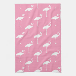 White Flamingo Tropical Flamingos Pink Background Tea Towel