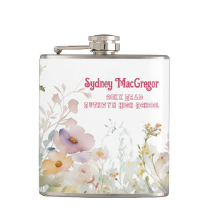 White Flask with Wrap Around Floral Border