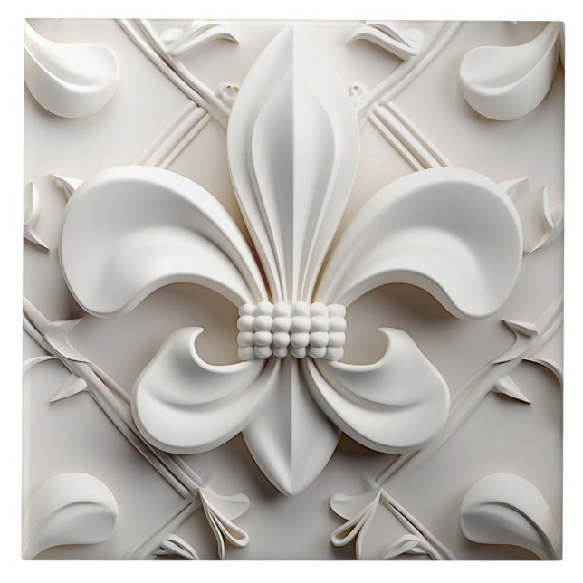 White Fleur De Lis Ceramic Tile (Front)