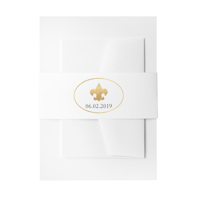 White Fleur De Lis Wedding Invitation Belly Band (Front Example)