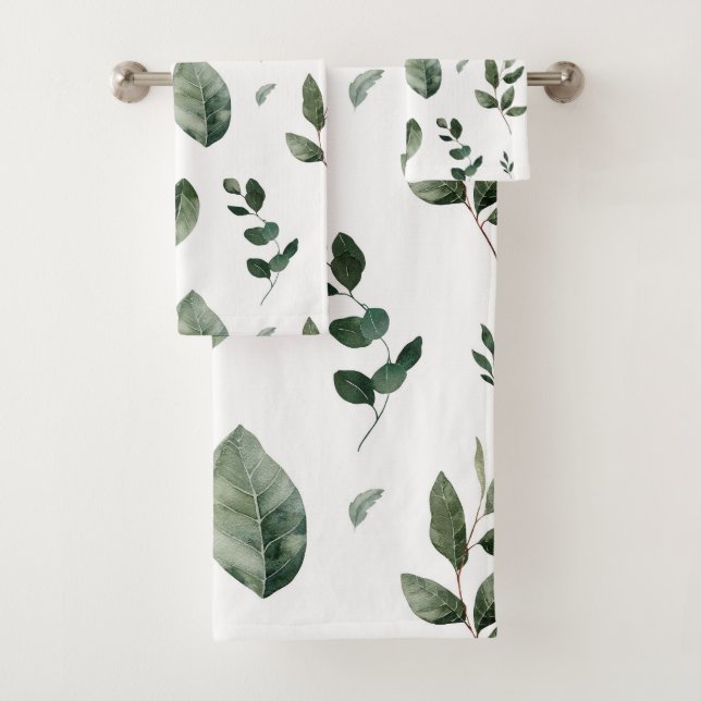  WHITE FLOATING BOTANICAL BATHROOM TOWEL SET (Insitu)