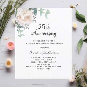 White floral 25th wedding anniversary invitation