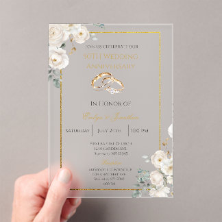 White floral 50th wedding anniversary acrylic invitations