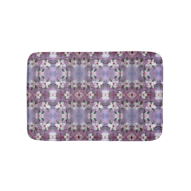White Floral Accented In Red Bath Mat (Front)