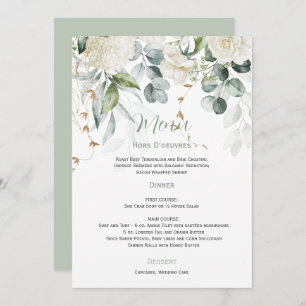 White Floral and Eucalyptus Wedding Menu Invitation