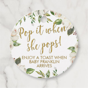 White Floral and Gold Pop It When She Pops Favour Tags