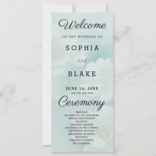 White Floral and Light Green Wedding Program
