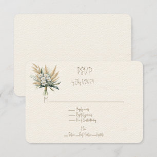 White Floral and Pampas Grass Wedding Bouquet RSVP Card