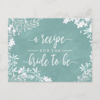 White Floral Any Colour Bride Wedding Recipe Card