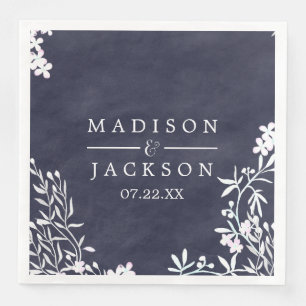 White Floral Any Colour Watercolor Wedding Monogra Napkin