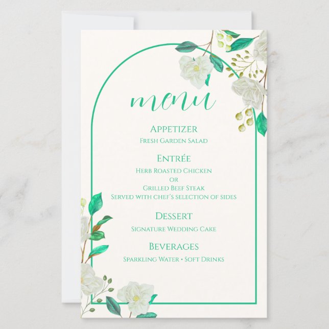 White Floral Arch Menu Card (Front)
