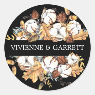 White Floral Autumn Fall Leaves Wedding Classic Round Sticker